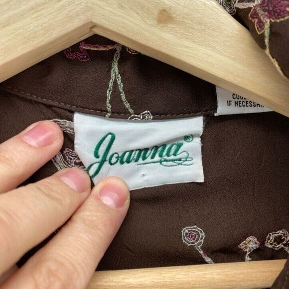 Joanna Shirt Women M Medium Brown Floral Button Up Embroidered Collared Casual - Picture 3 of 7